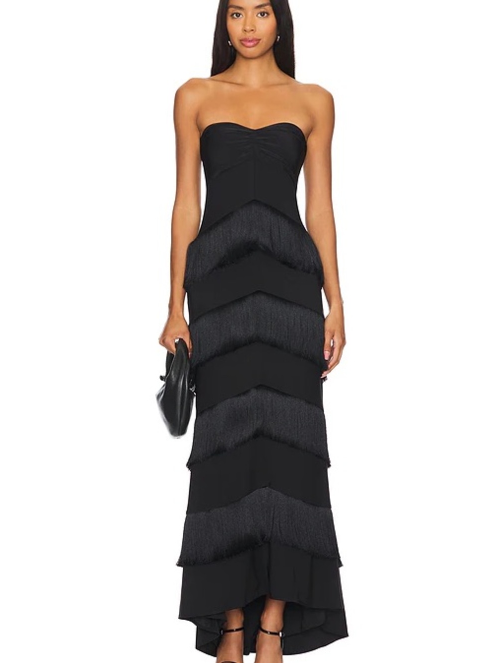 House of Harlow 1960 Black Strapless Fringe Maxi Dress